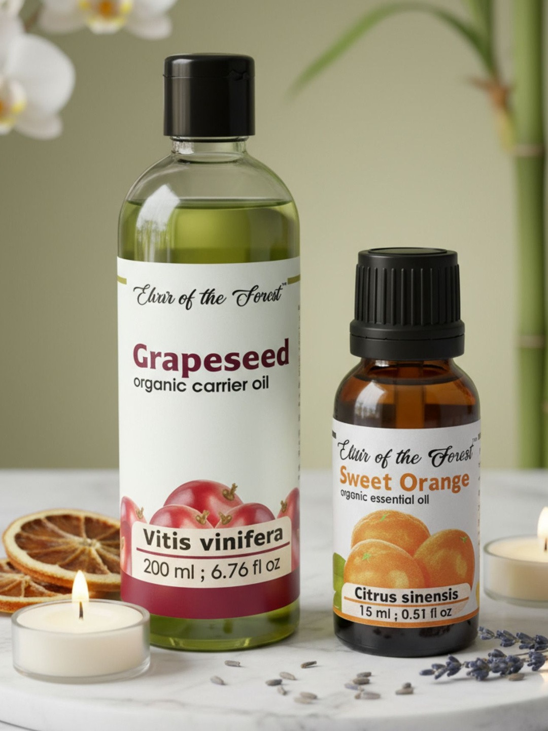 ELIXIR OF THE FOREST Set Of 2 Sweet Orange Essential Oil 15 ml & Grapeseed Oil - 200 ml