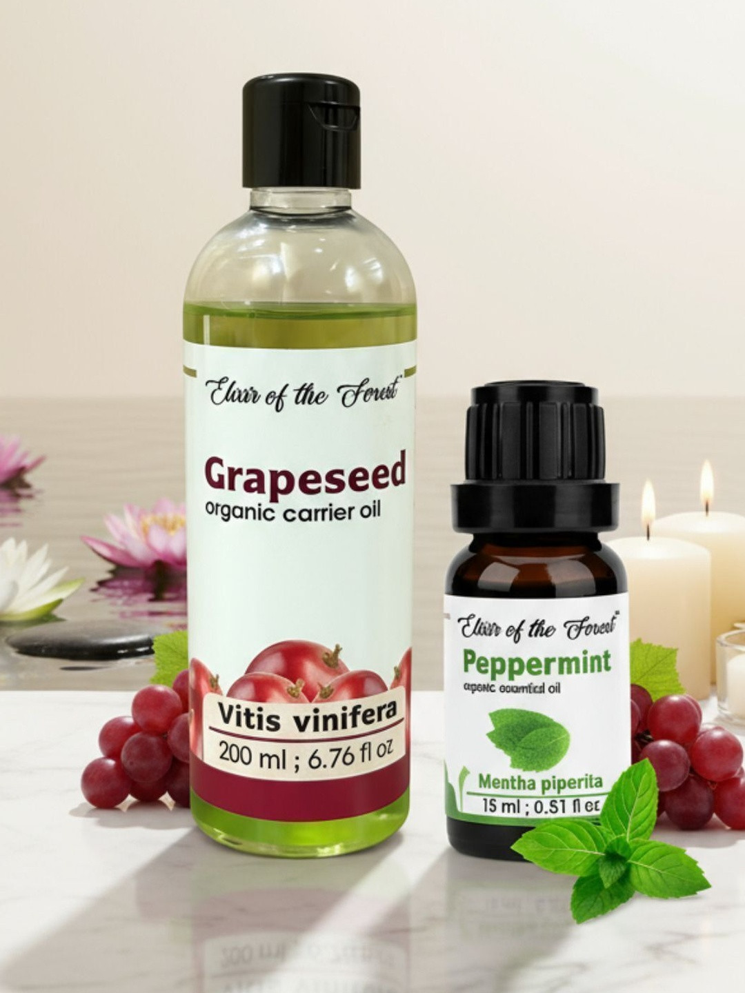 ELIXIR OF THE FOREST Set Of 2 Peppermint Essential Oil - 15 ml & Grapeseed Oil - 200 ml