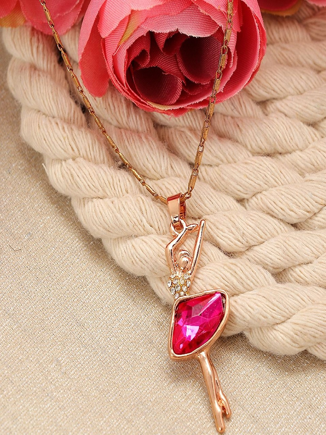 Jewelgenics Gold-Plated Crystal & Cubic Zirconia Studded Doll Pendant With Chain