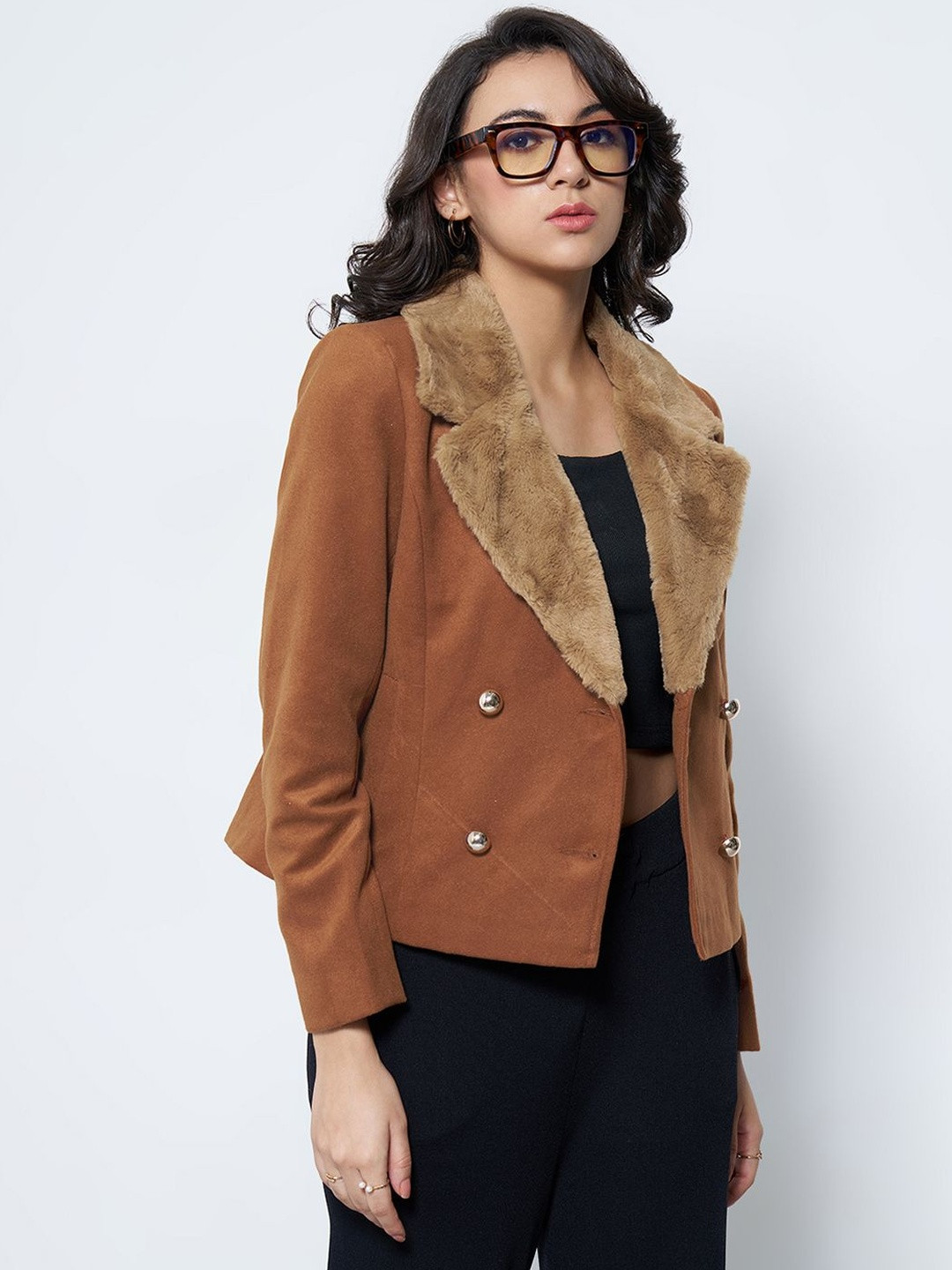 Annabelle by Pantaloons Women Faux Fur Trim Long Sleeves Tailored Jacket