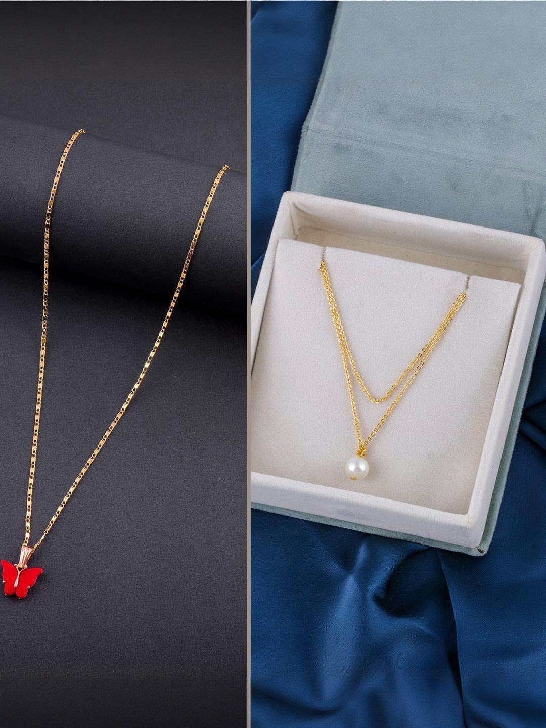 SZN Set Of 2 Gold-Plated Artificial Beaded Layered Necklaces