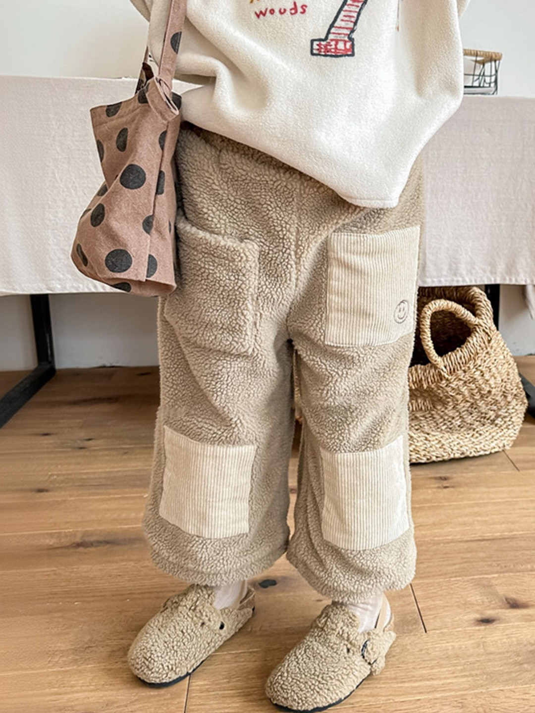 LULU & SKY Girls Mid-Rise Wide Leg Trousers With Patch Details