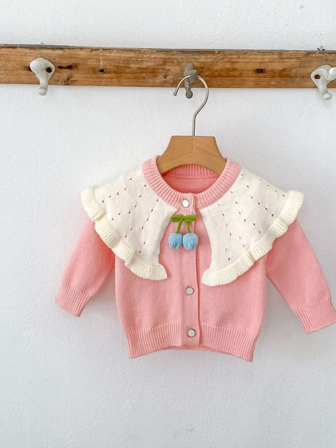 LULU & SKY Girls Ruffle Collar Long Sleeves Cardigan