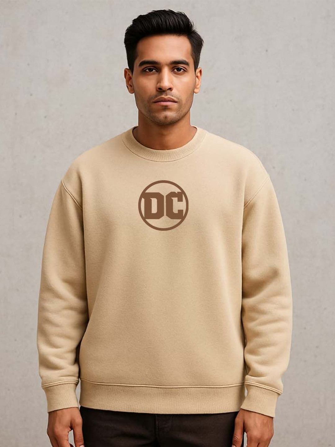 Organic Chics Men Brand Logo Printed Round Neck Long Sleeves Fleece Sweatshirt