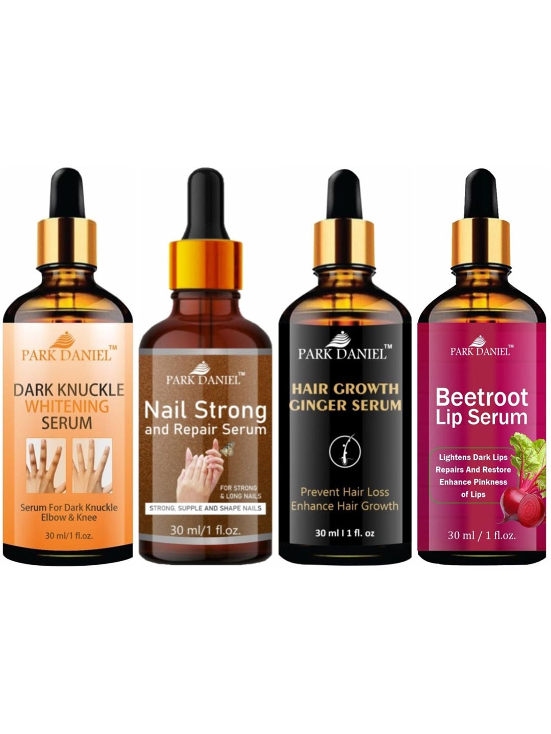 Park Daniel Set of 4 Serums for Knuckles, Nails, Lips & Hair - 30ml Each
