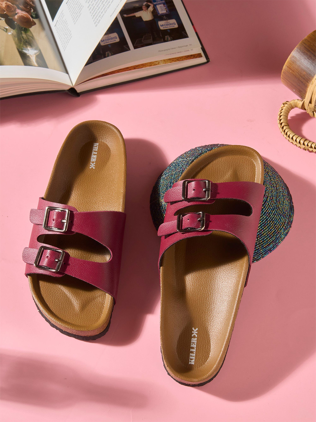 Killer Women Textured Dual Strap Buckle Comfort Sandals