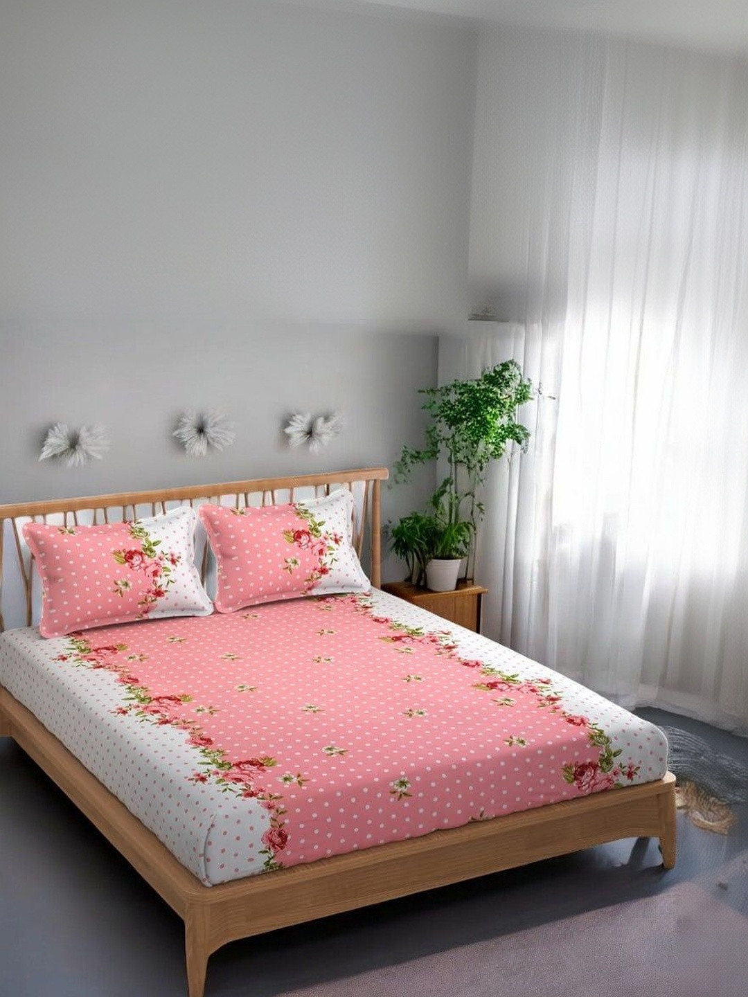 Homybees Floral 220 TC King Size Bedsheet With 2 Pillow Covers