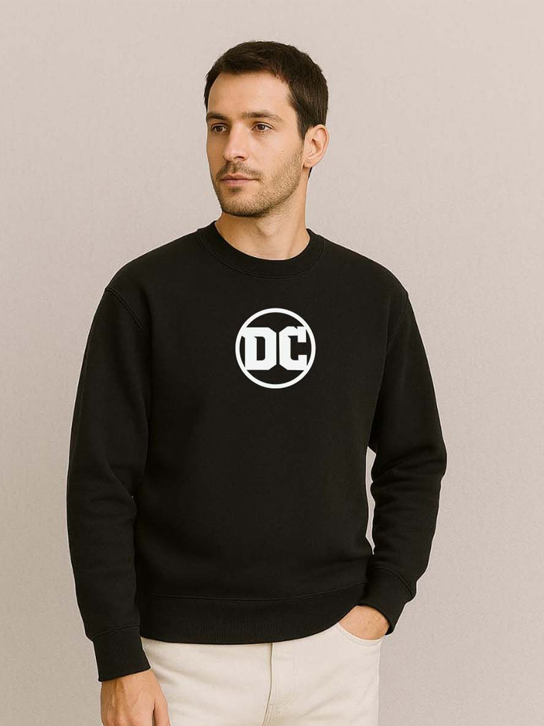 Organic Chics Men Round Neck DC Printed Sweatshirt