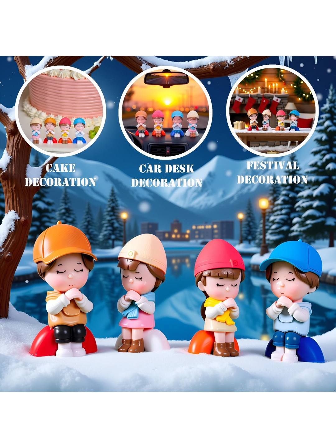 Gopalvilla Blue & Red Matte Living Room Real 3D 4 Pieces Showpiece - 0.98 inch