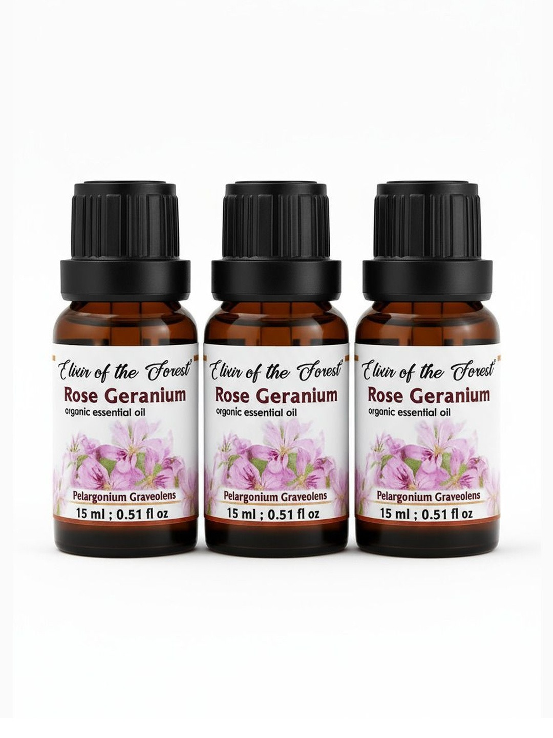 ELIXIR OF THE FOREST Set Of 3 Rose Geranium Essential Oil For Skin & Hair - 15 ml Each