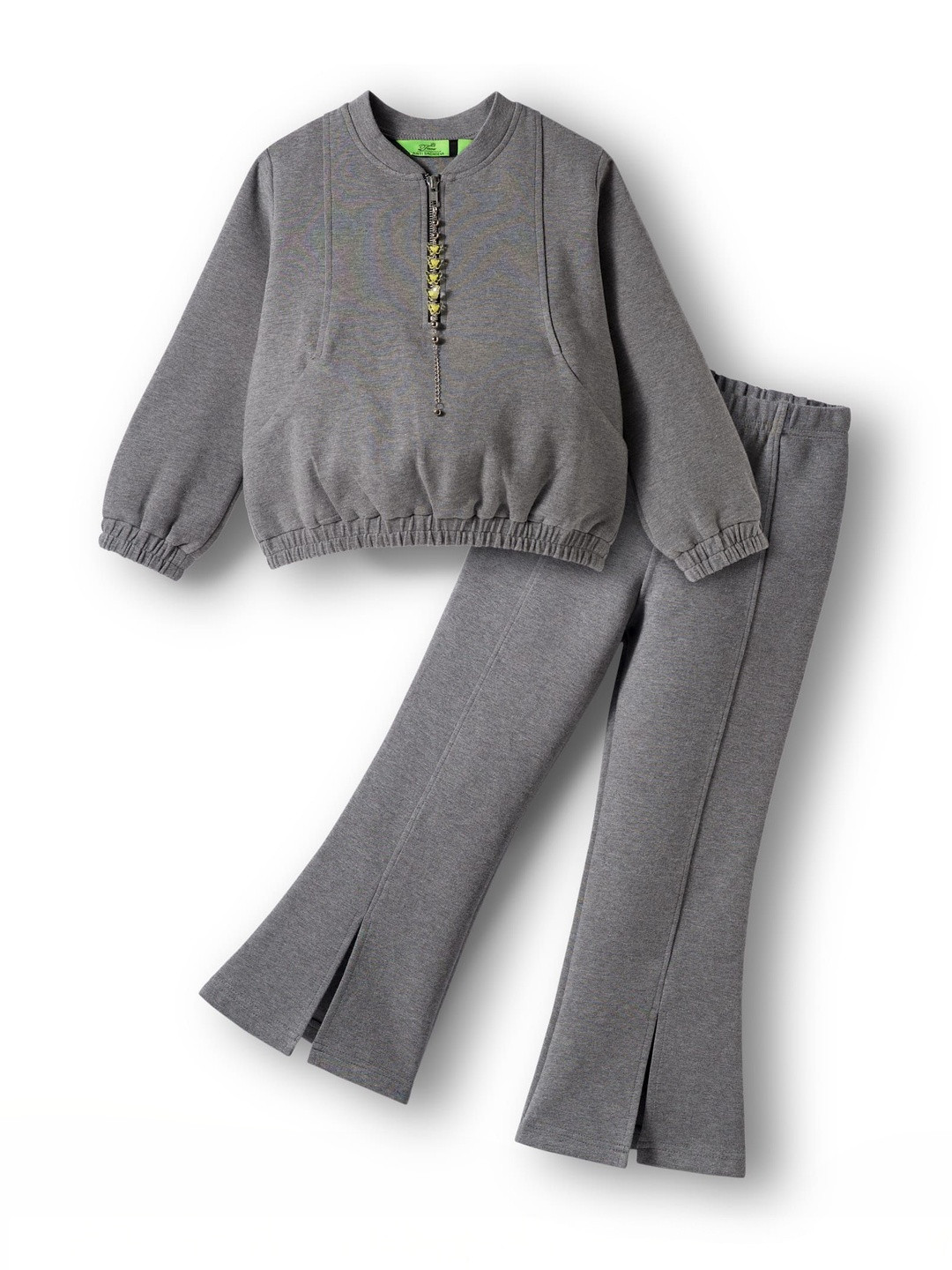 Tiara Girls Round Neck Long Sleeves Buttefly Front Zipper Sweatshirt With Trousers