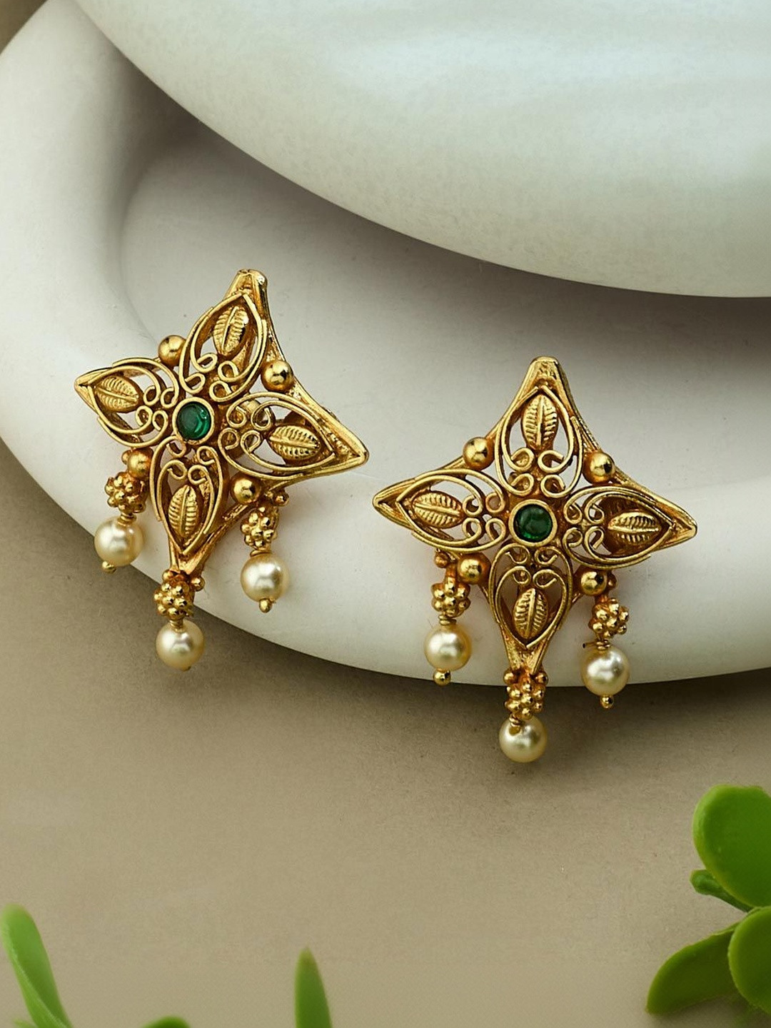 Fabindia Women Geometric Post and Back Drop Earrings