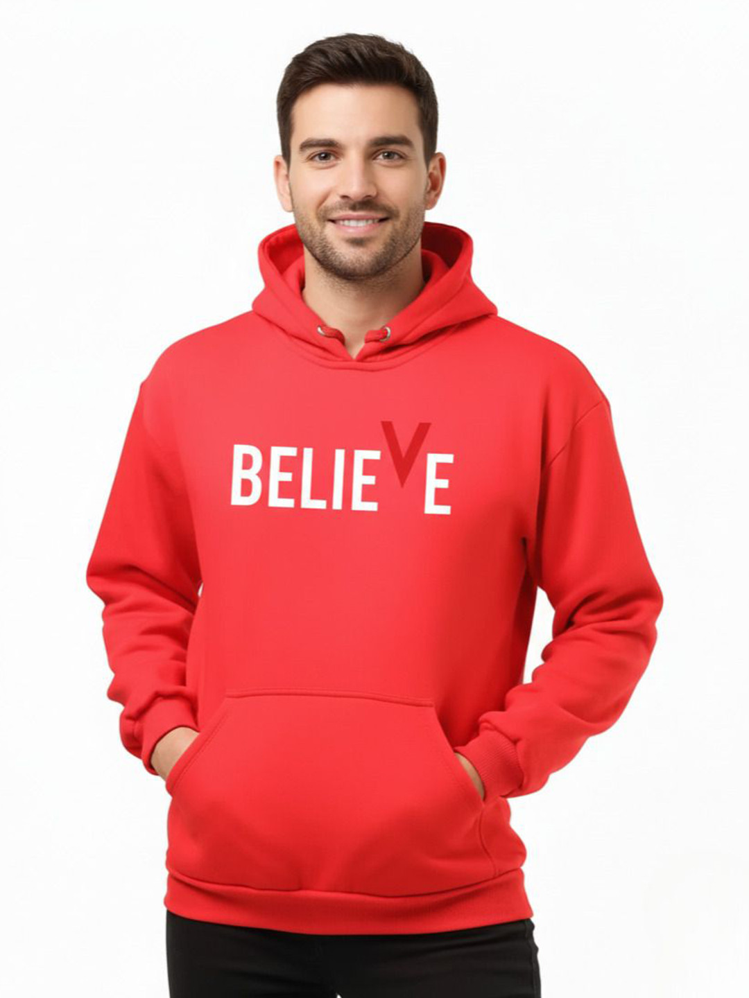 Moda Rapido Men Typograophy Printed Hooded Long Sleeve Pullover Sweatshirt