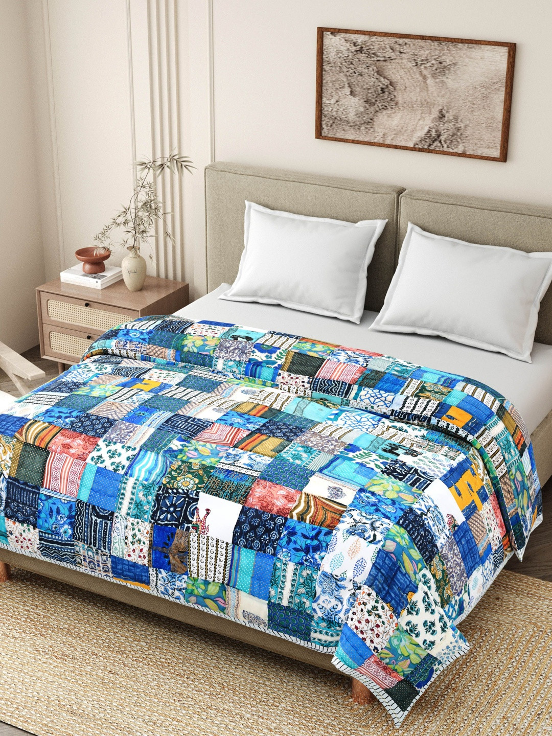 The Craft Monk Blue Printed Cotton Skin Friendly 350 GSM Mild Winter Quilt