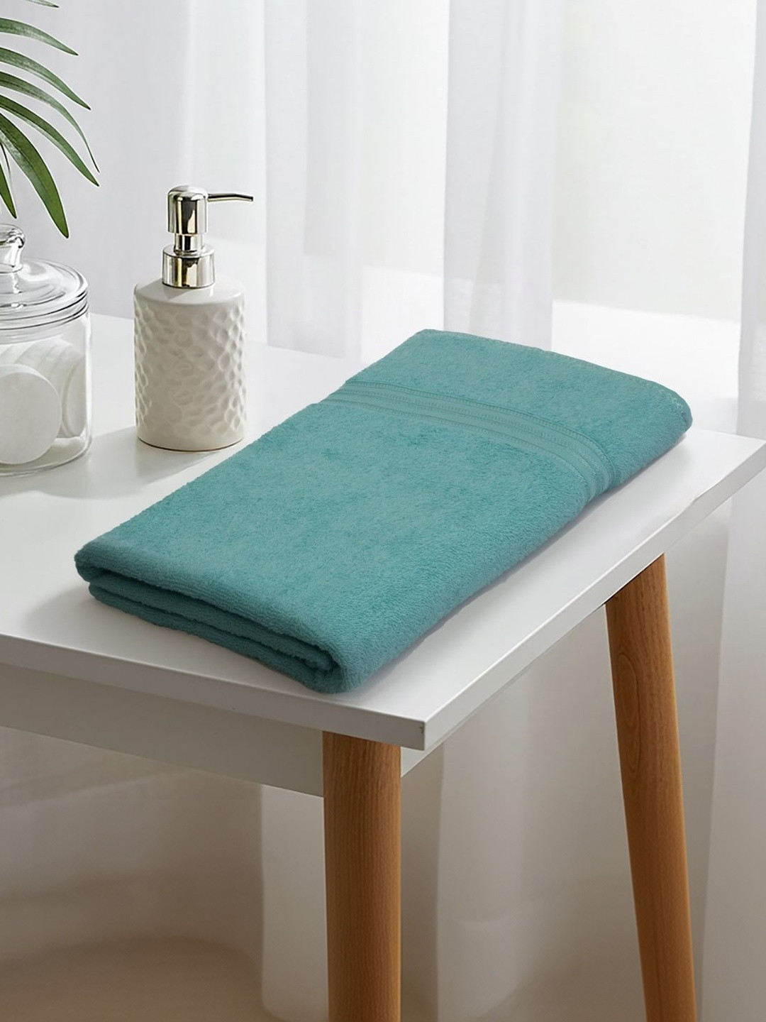 LIBERTY TOWELS Green Pure Cotton 380 GSM Quick Dry Adult Bath Towel - 1.5 m x 0.75 m