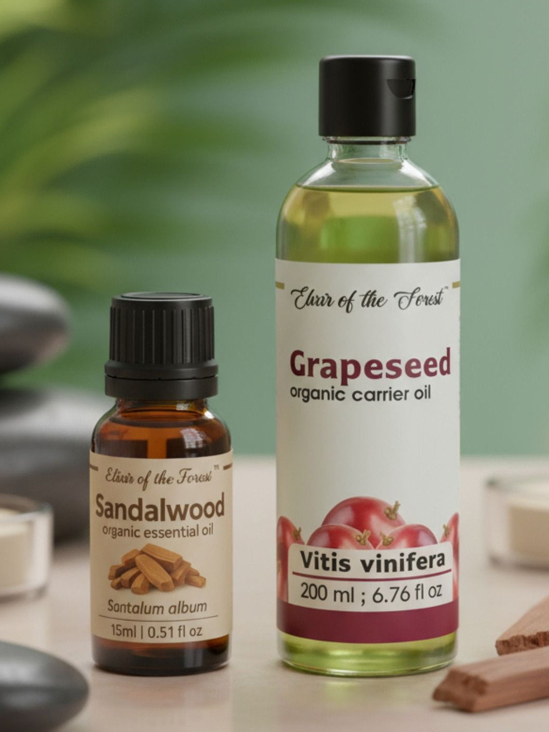 ELIXIR OF THE FOREST Set Of 2 Sandalwood Essential Oil - 15 ml & Grapeseed Oil - 200 ml