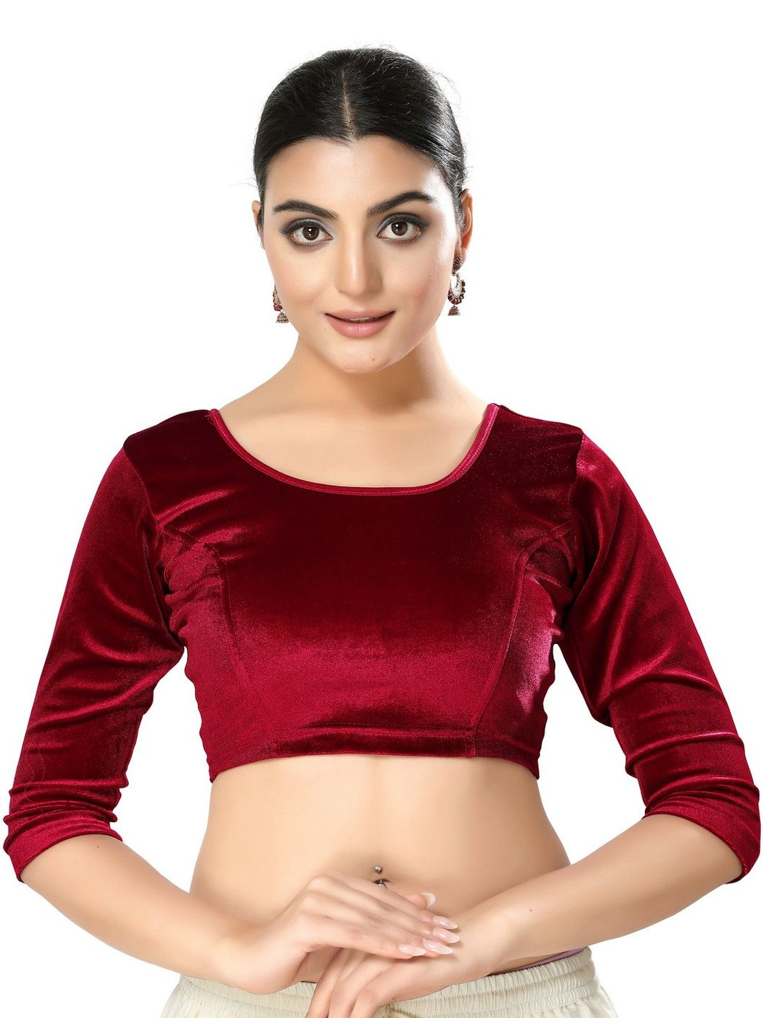 KALINI Women Round Neck Non-Padded Velvet Readymade Saree Blouse