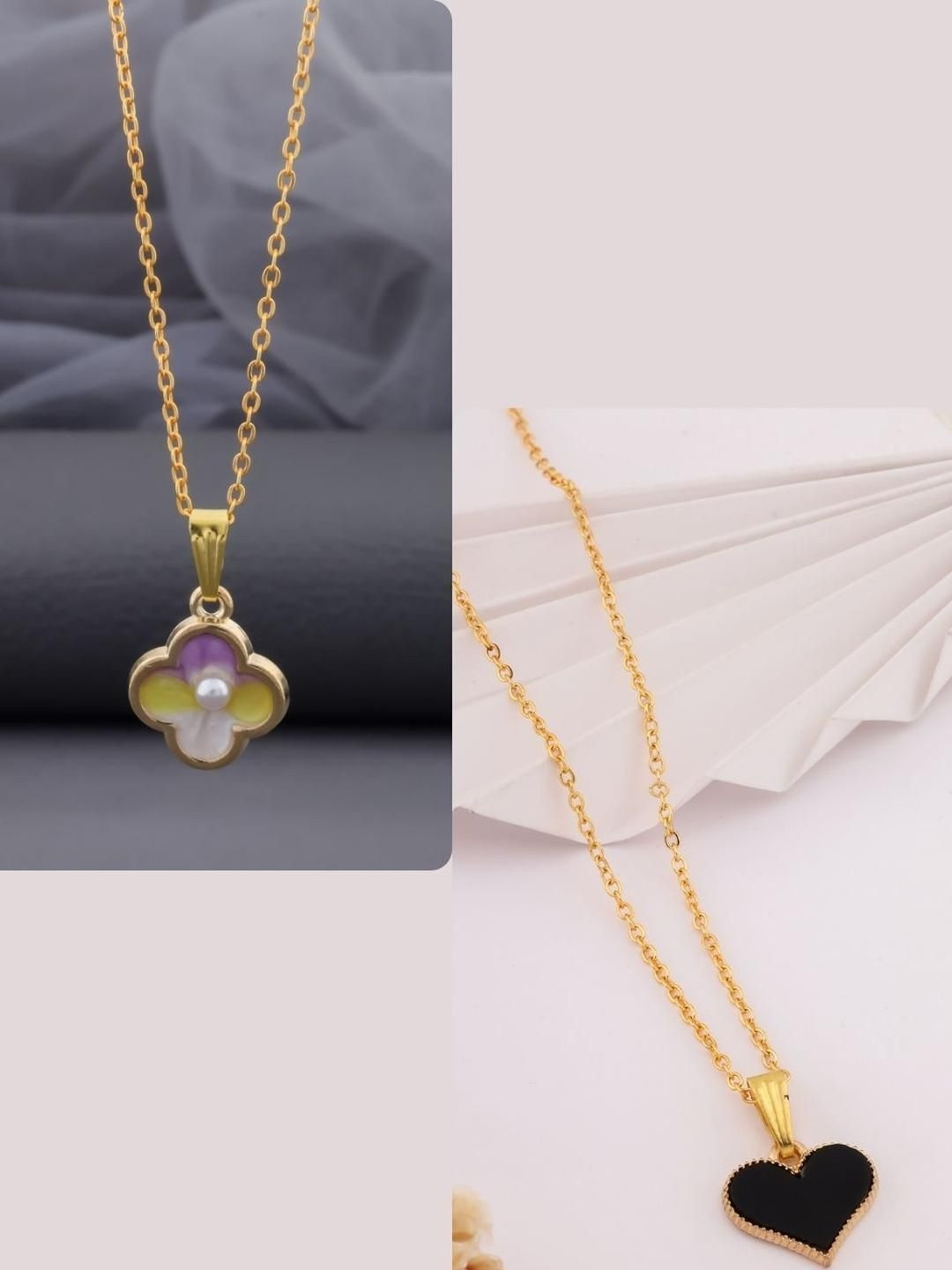 SZN Women Set Of 2 Brass Gold-Plated Necklace With Artificial Beads