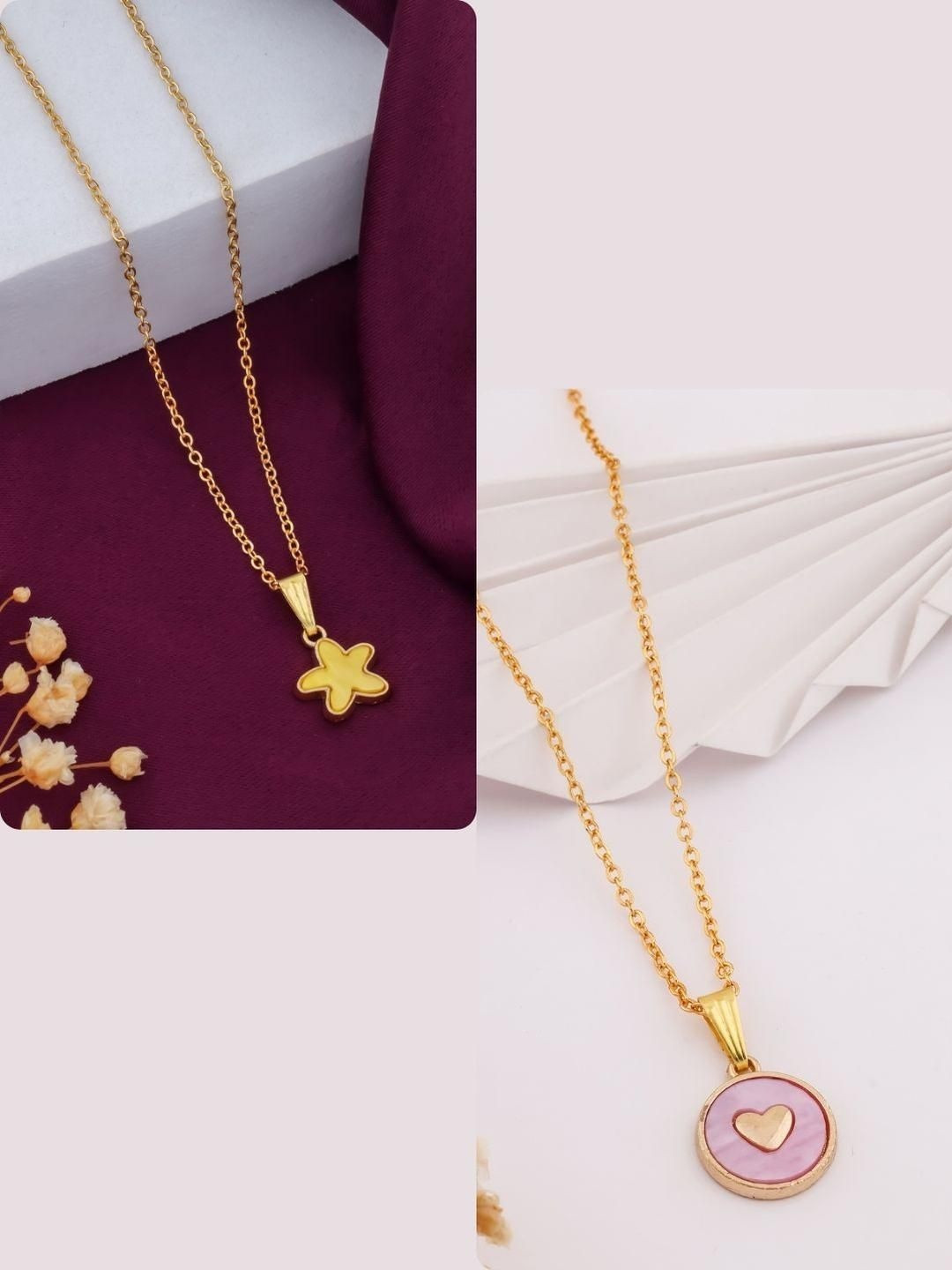 SZN Set Of 2 Gold-Plated Artificial Beaded Star Shaped Pendants With Chains