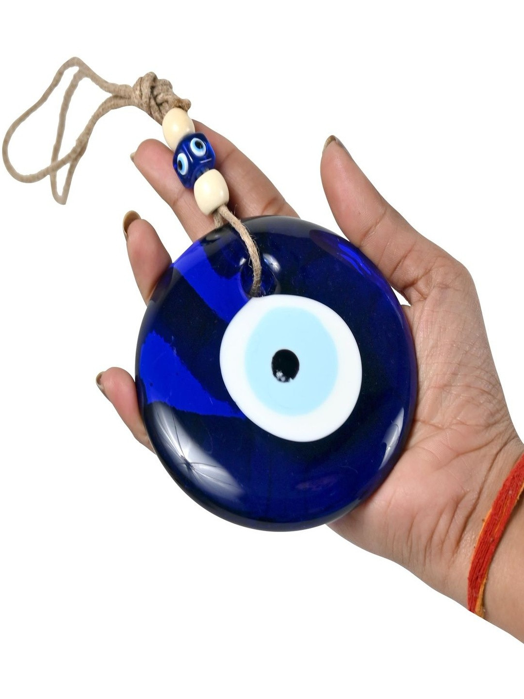 LINENSUTRA Blue & White Textured Evil Eye Glass Wall Hangings