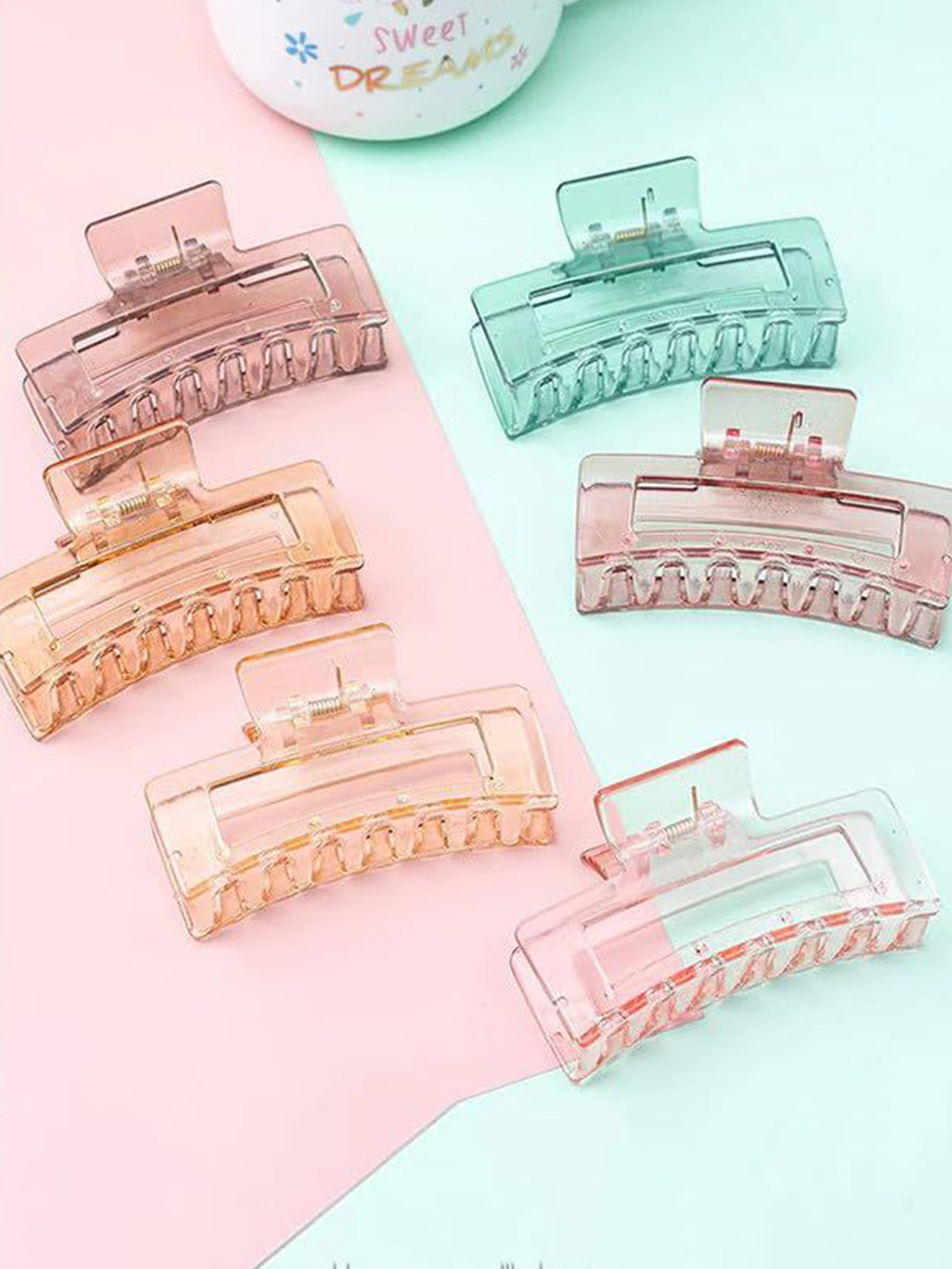FHONEX Women Set of 6 Chrome Finished Transparent Plastic Hair Claw Clip