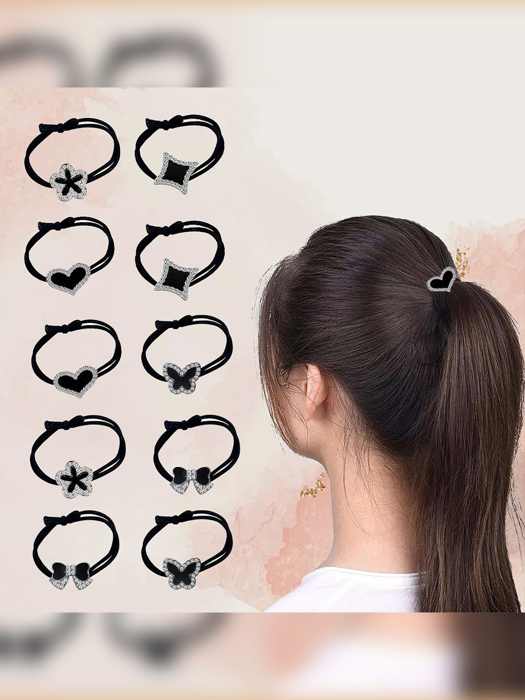 MAJESTIQUE Girls Set of 10 Embellished Korean Style Rubber Bands with Knots Holders