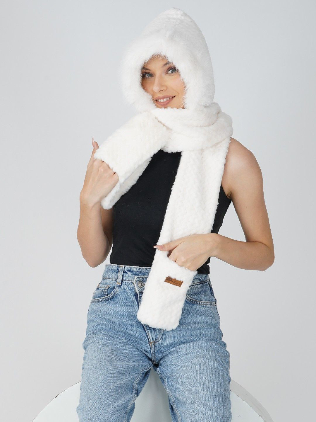 2 KOLPOL Women Woollen Winter Warm Three in One Scarf Gloves Beanie Cap