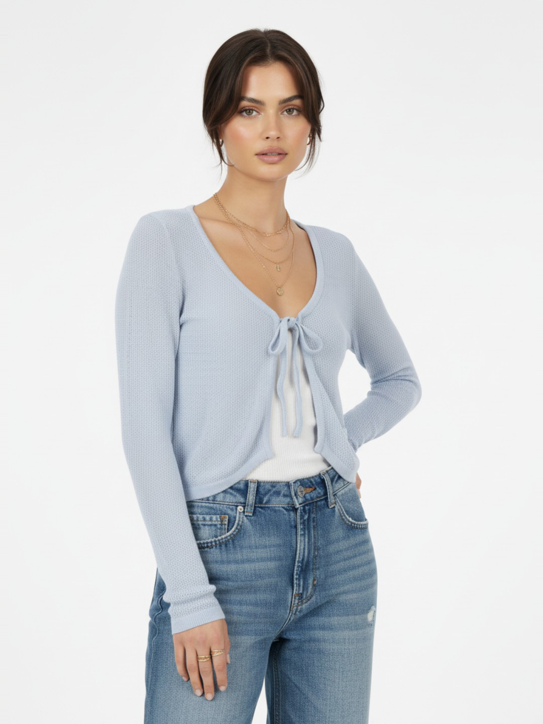 glitchez Front Tie Up Open Knit Semi Sheer Sweater