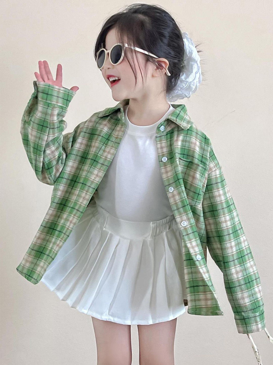 LULU & SKY Girls Checked Plaid Oversized Shirt