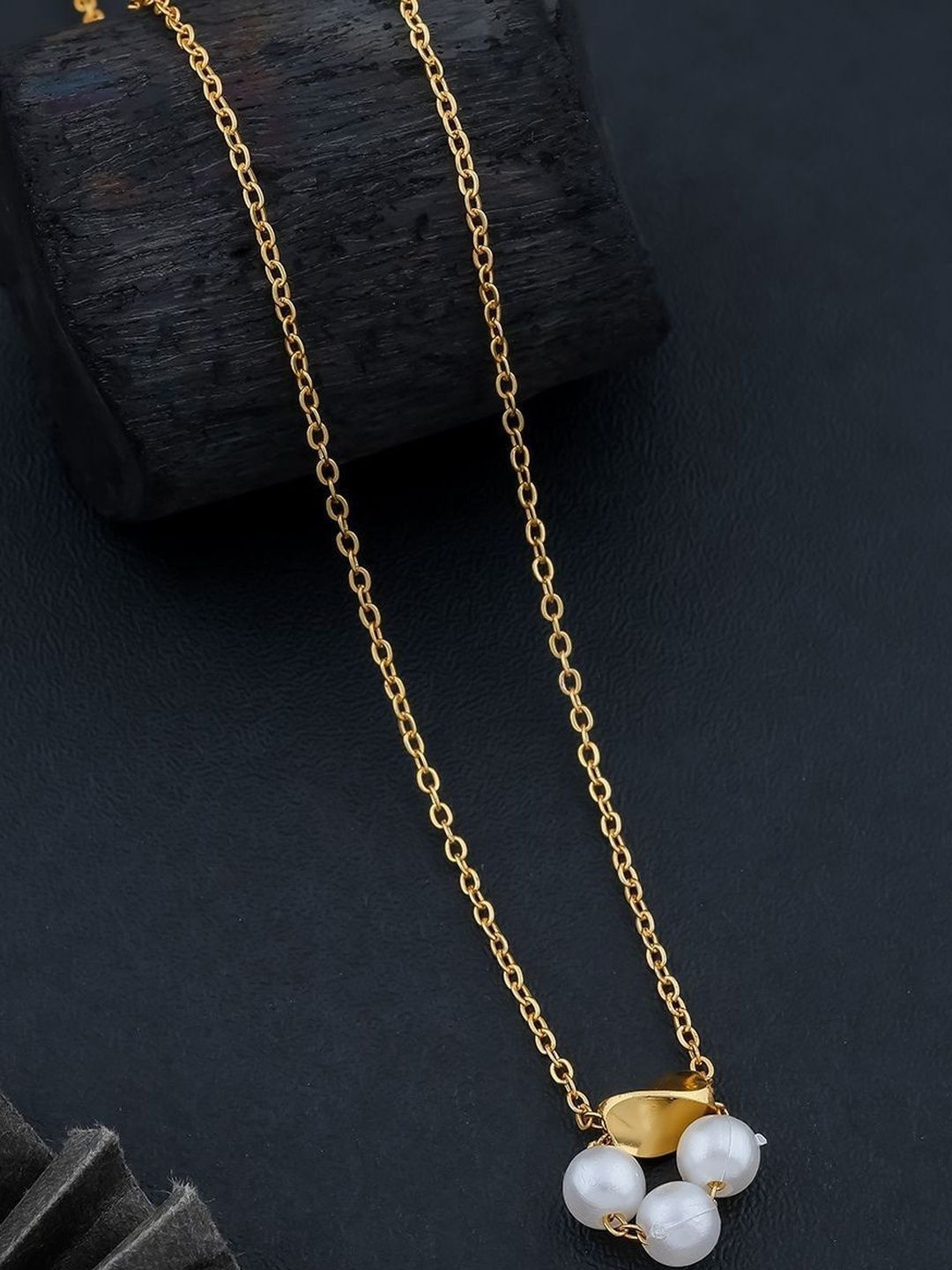 SZN Elegant Set Of 2 Gold-Plated Artificial Beaded Spherical Minimal Link Chain Chains