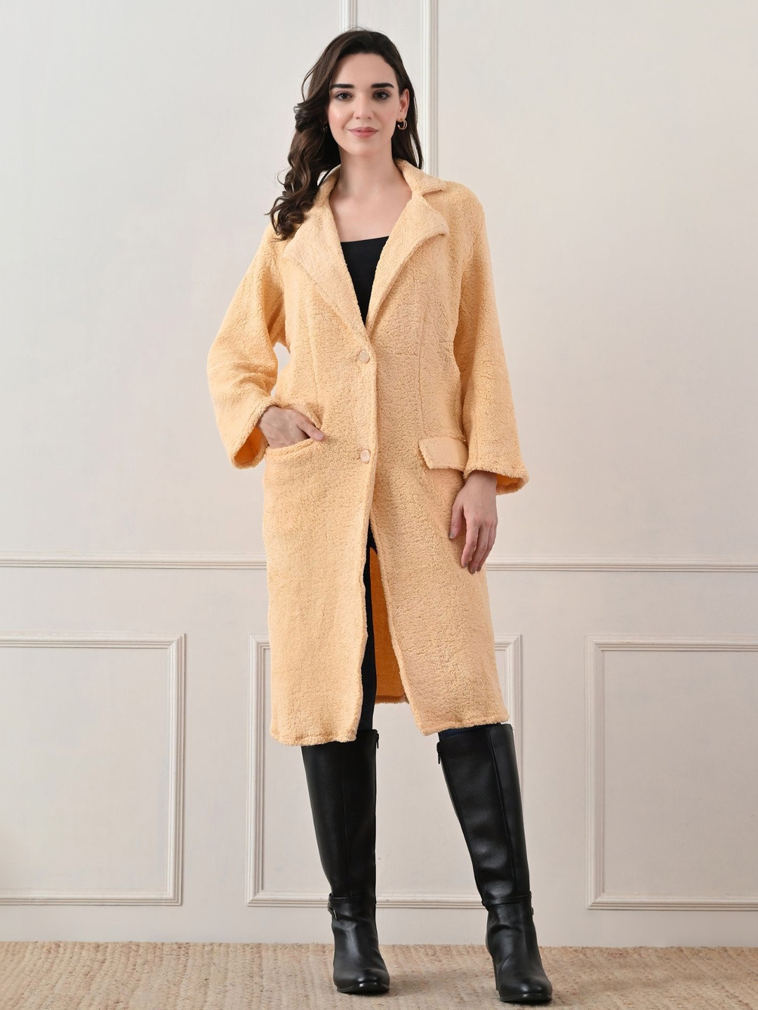 TJ FASHION Lapel Collar Single Breasted Front Button Closure Overcoat