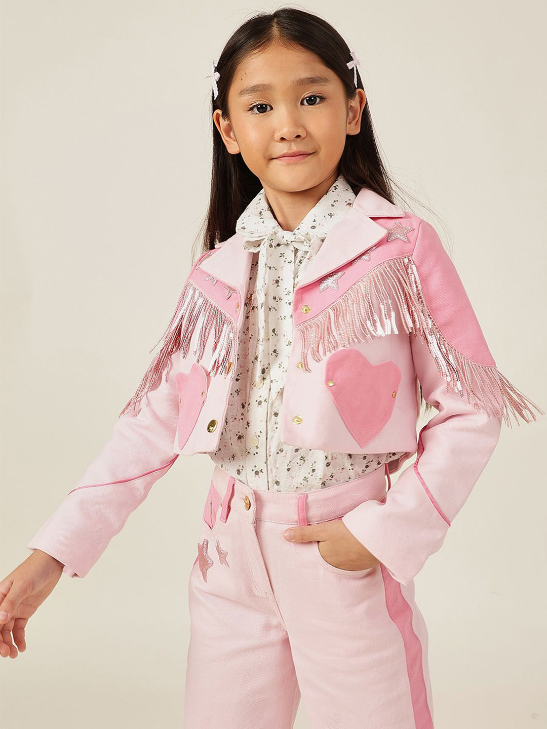 One Friday Girls Pink Full Sleeve Cotton Jacket
