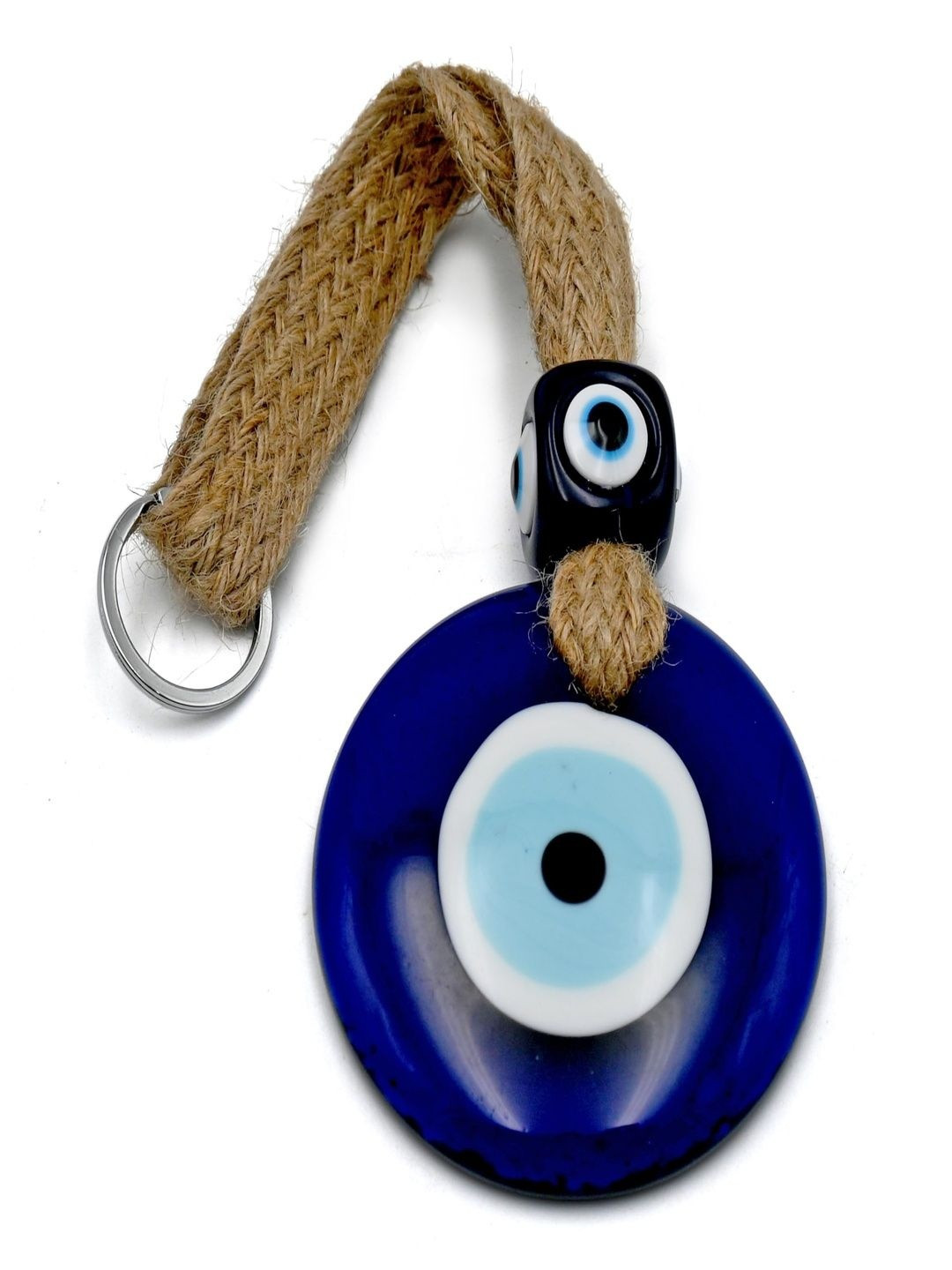 LINENSUTRA Blue & White Textured Evil Eye Glass Wall Hangings