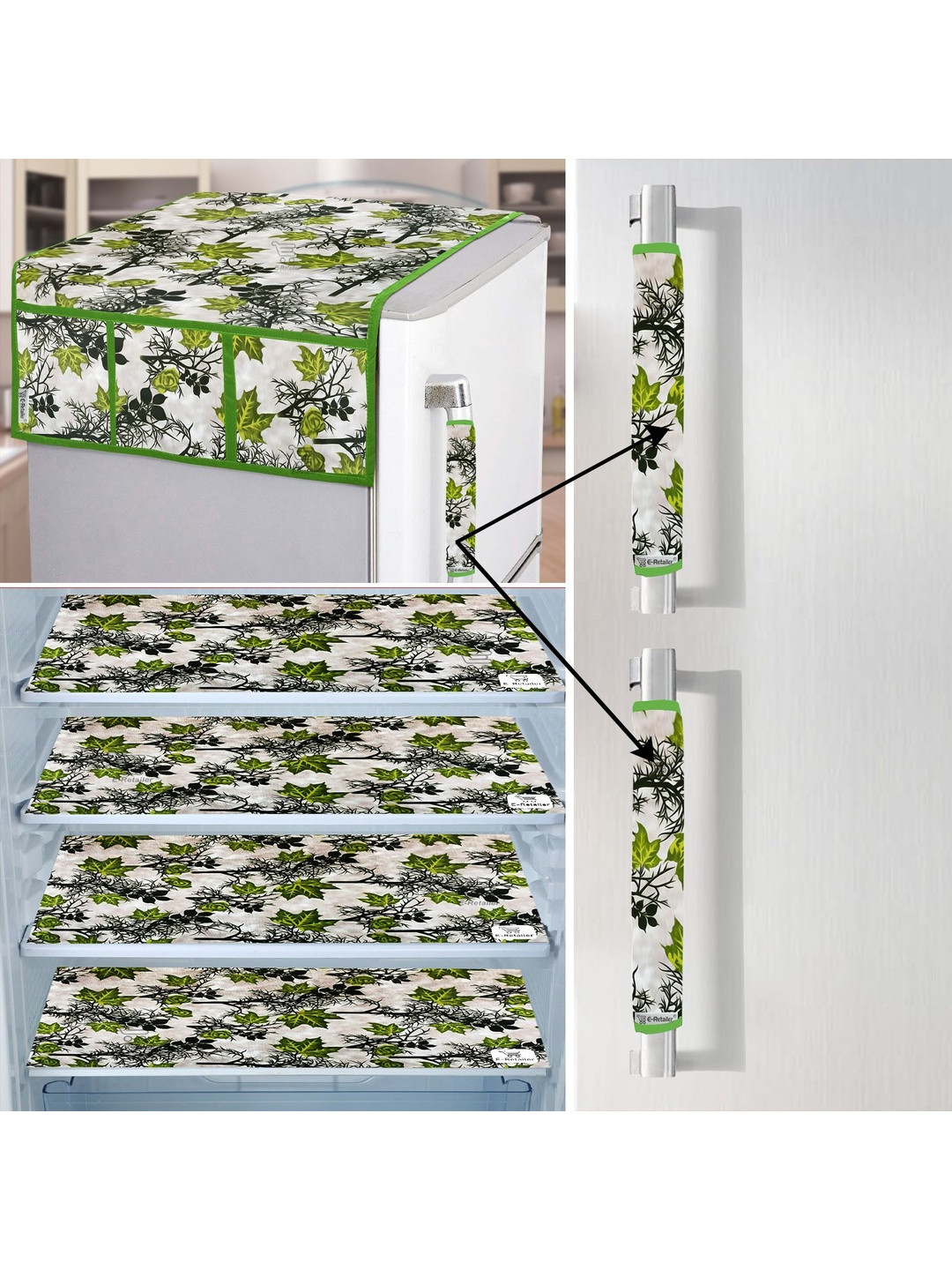 E-Retailer 7 Pieces Set Of 1 Refrigerator Top Cover 2 Fridge Handle Cover & 4 Fridge Mats