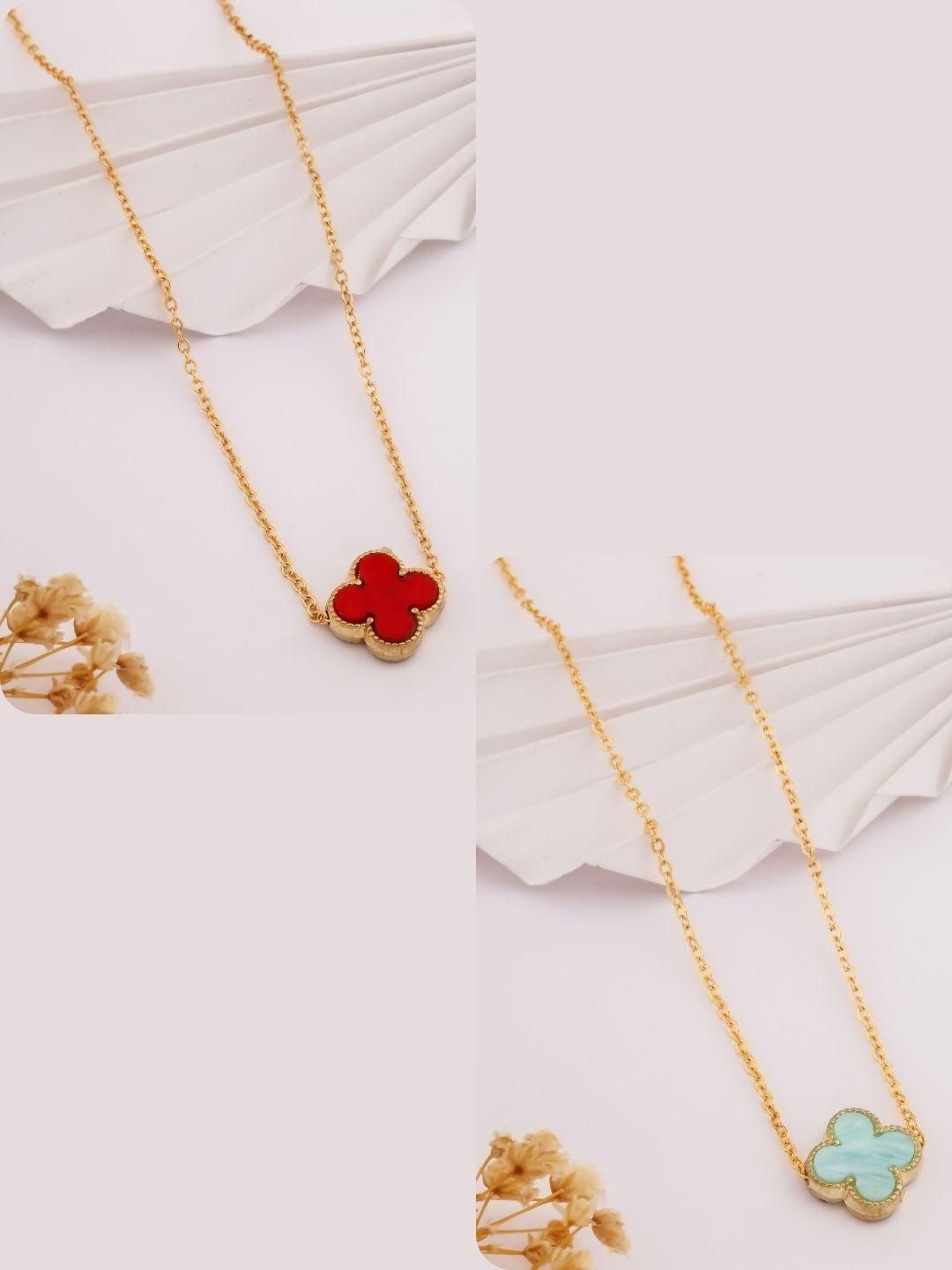 SZN Set Of 2 Gold-Plated Floral Shaped Minimal Link Chain Necklace