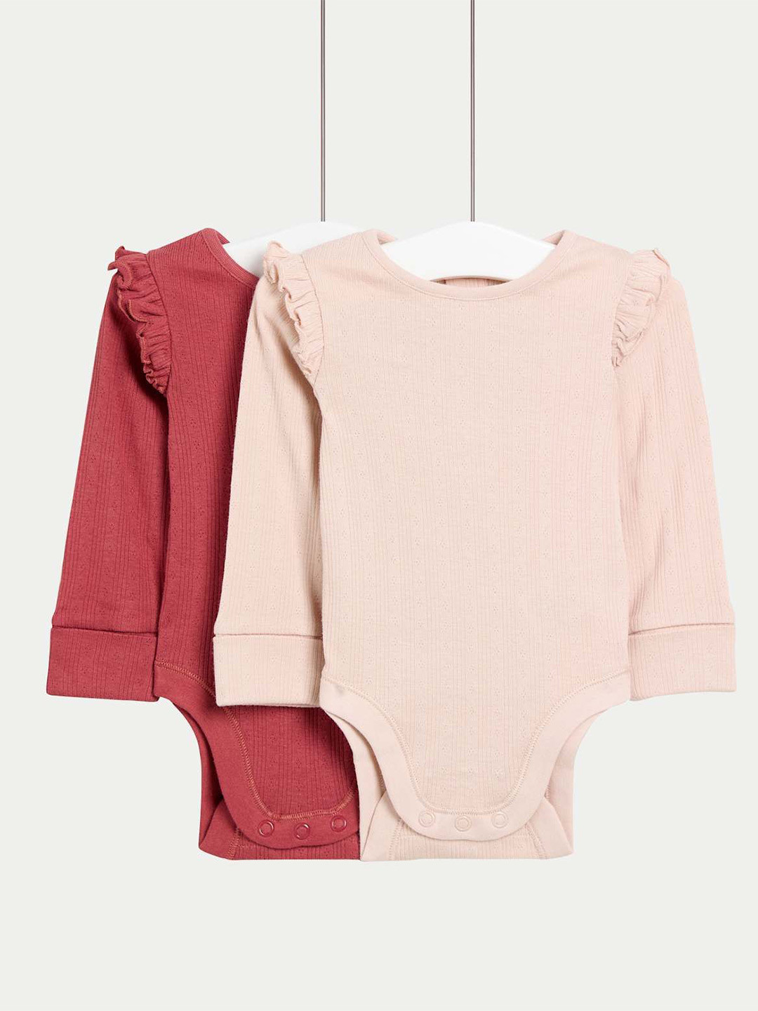Marks & Spencer Set of 2 Pure Cotton Frill Long Sleeve Bodysuit