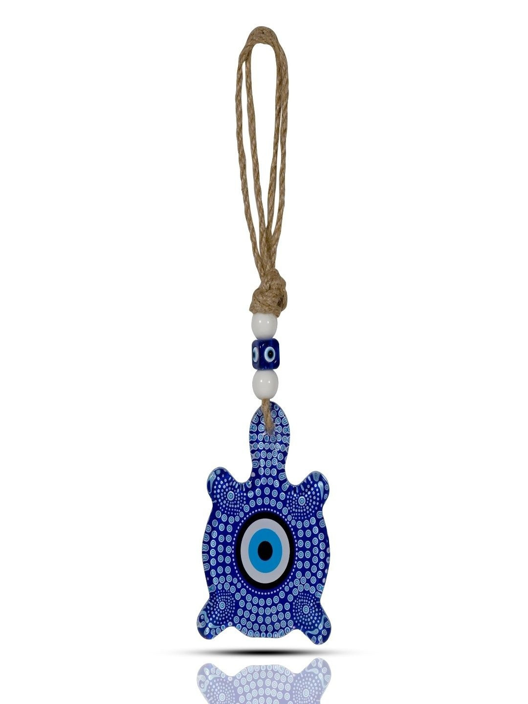 LINENSUTRA Blue & White Textured Evil Eye Tortoise Glass Wall Hangings