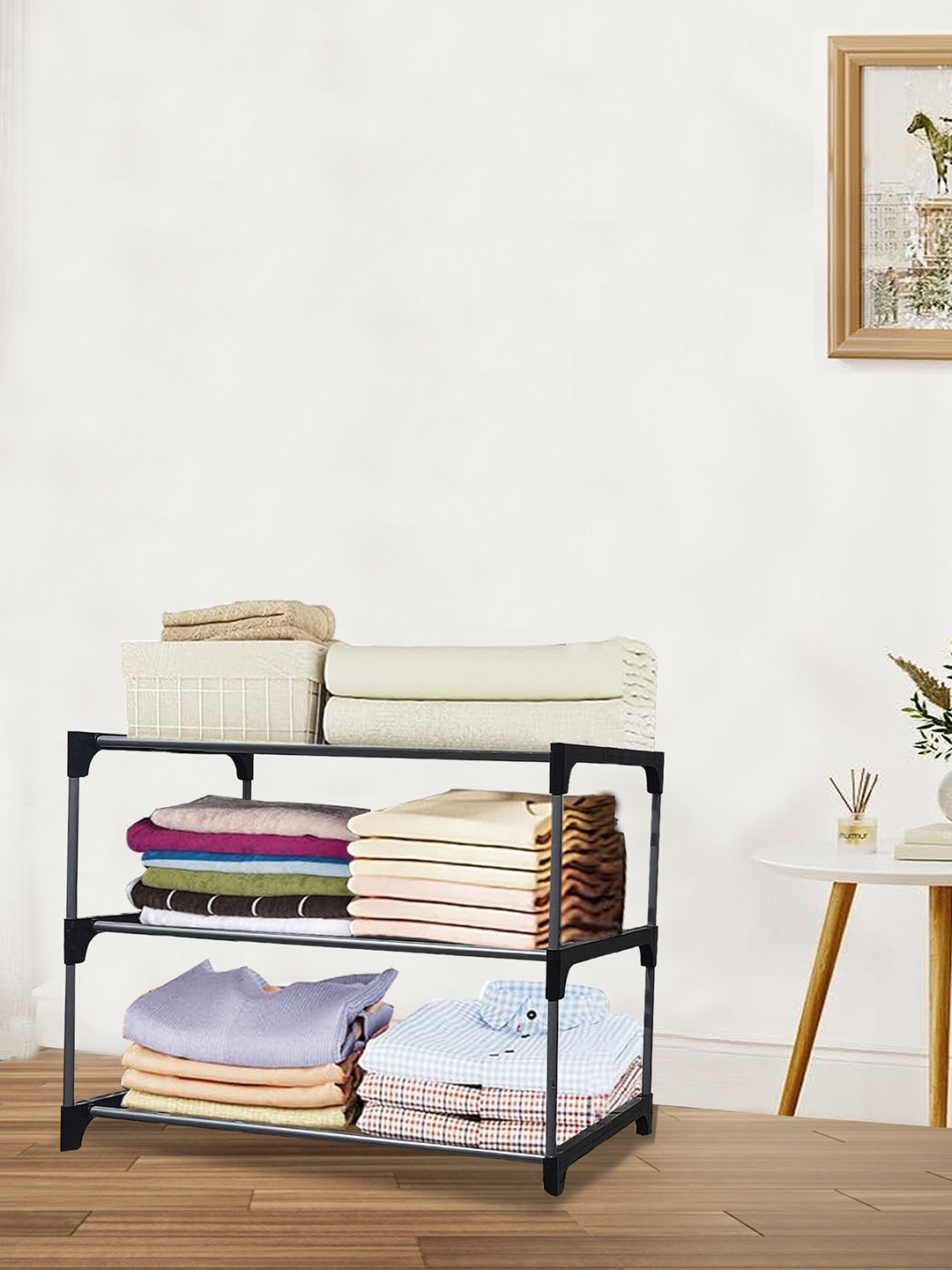 Rmerchants Black 3-Layer Metal Collapsible Wardrobe Rack