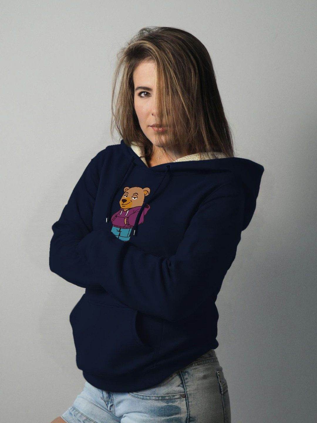 TOGS & TERRE Women Cartoon Printed Hooded Oversized Sweatshirt