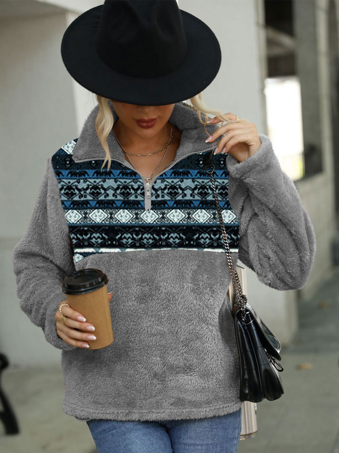 Oh Rare Women Colourblocked Pullover with Fuzzy Detail