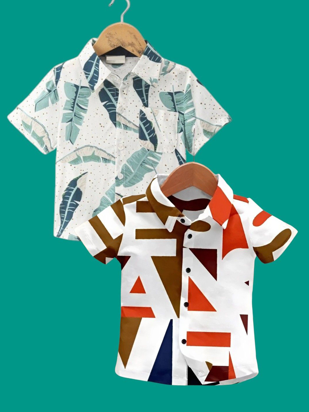 BAESD Boys Pack Of 2 Classic Floral Printed Short Sleeve Regular Fit Casual Shirt