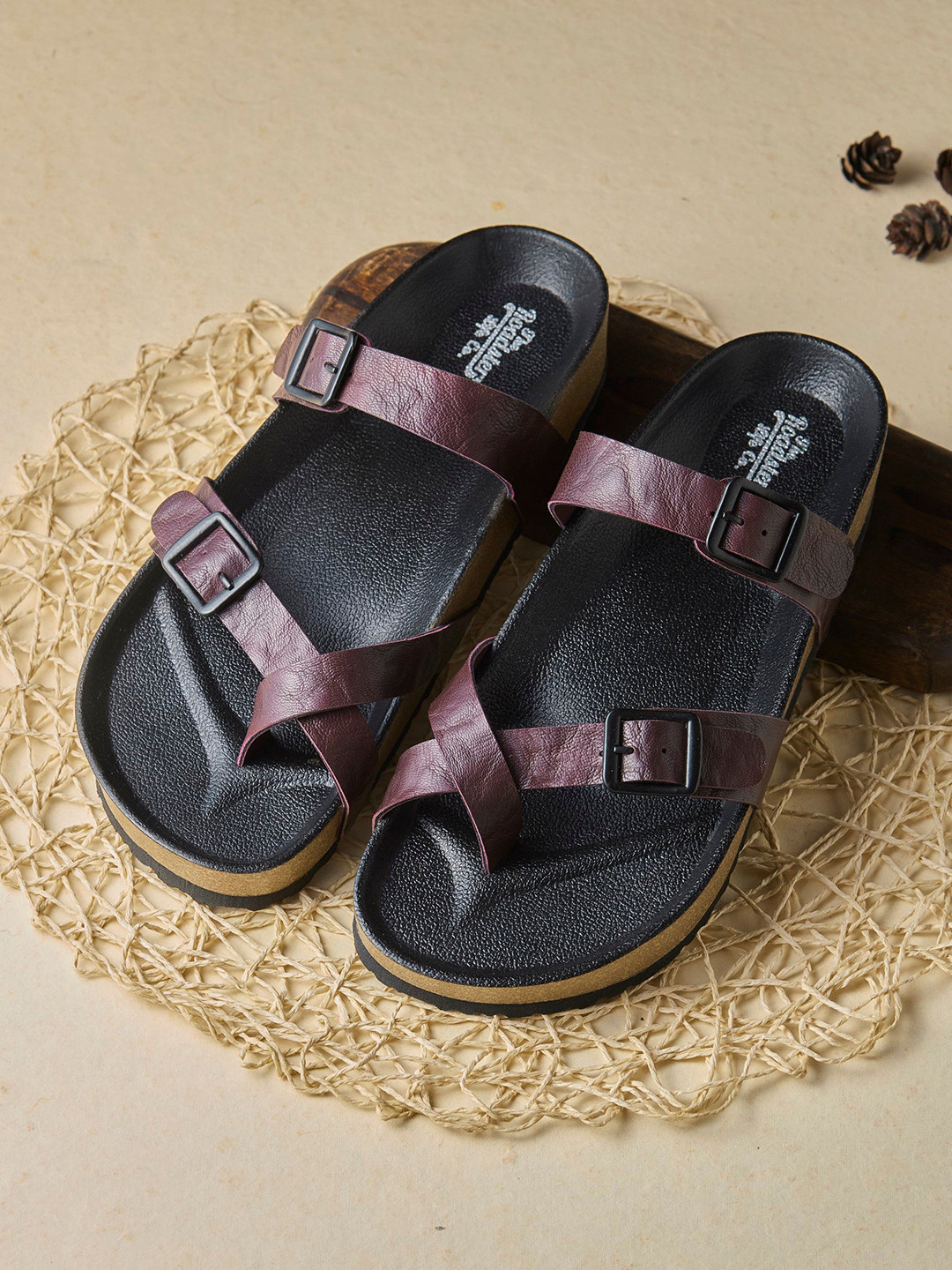 The Roadster Lifestyle Co Men Stylish Dual Strap Buckle Design Comfort Sandals