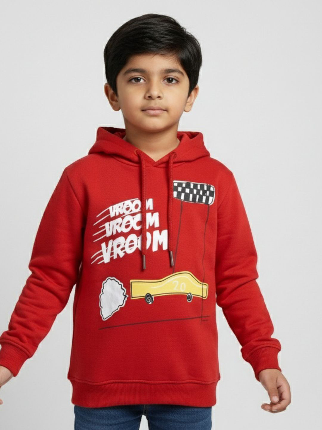 YK Boys Red Cotton Full Sleeve Hoodie Sweatshirt