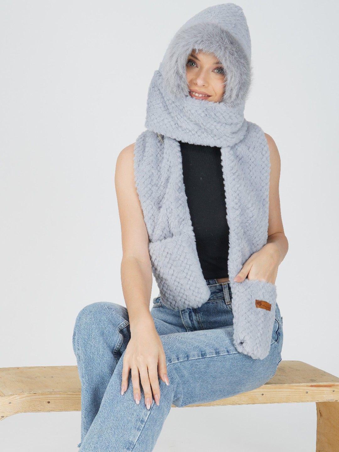 2 KOLPOL Women Self Design Woollen Hat Scarf Gloves Set