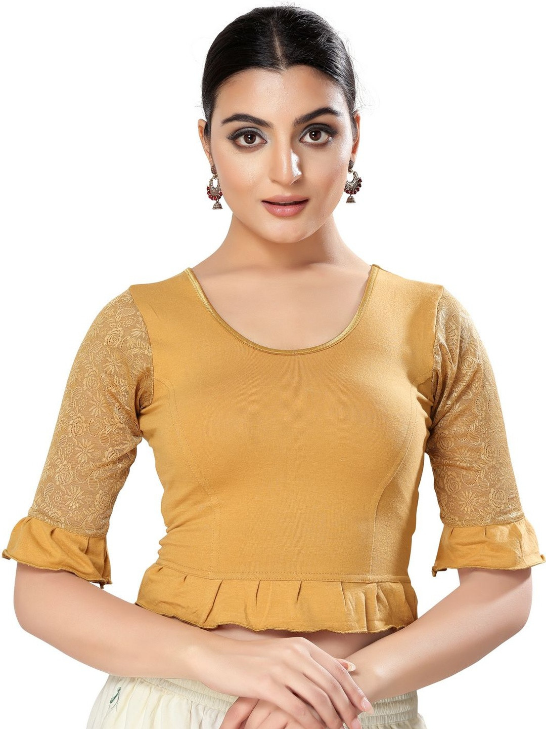 KALINI Women Woven Designed Round Neck Non-Padded Slip-On Saree Blouse