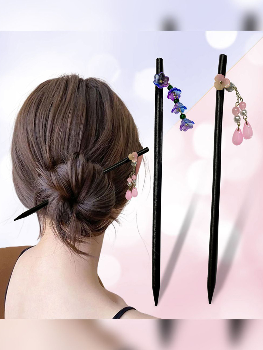 MAJESTIQUE Women Set of 2 Majestique Wooden Juda Hair Stick