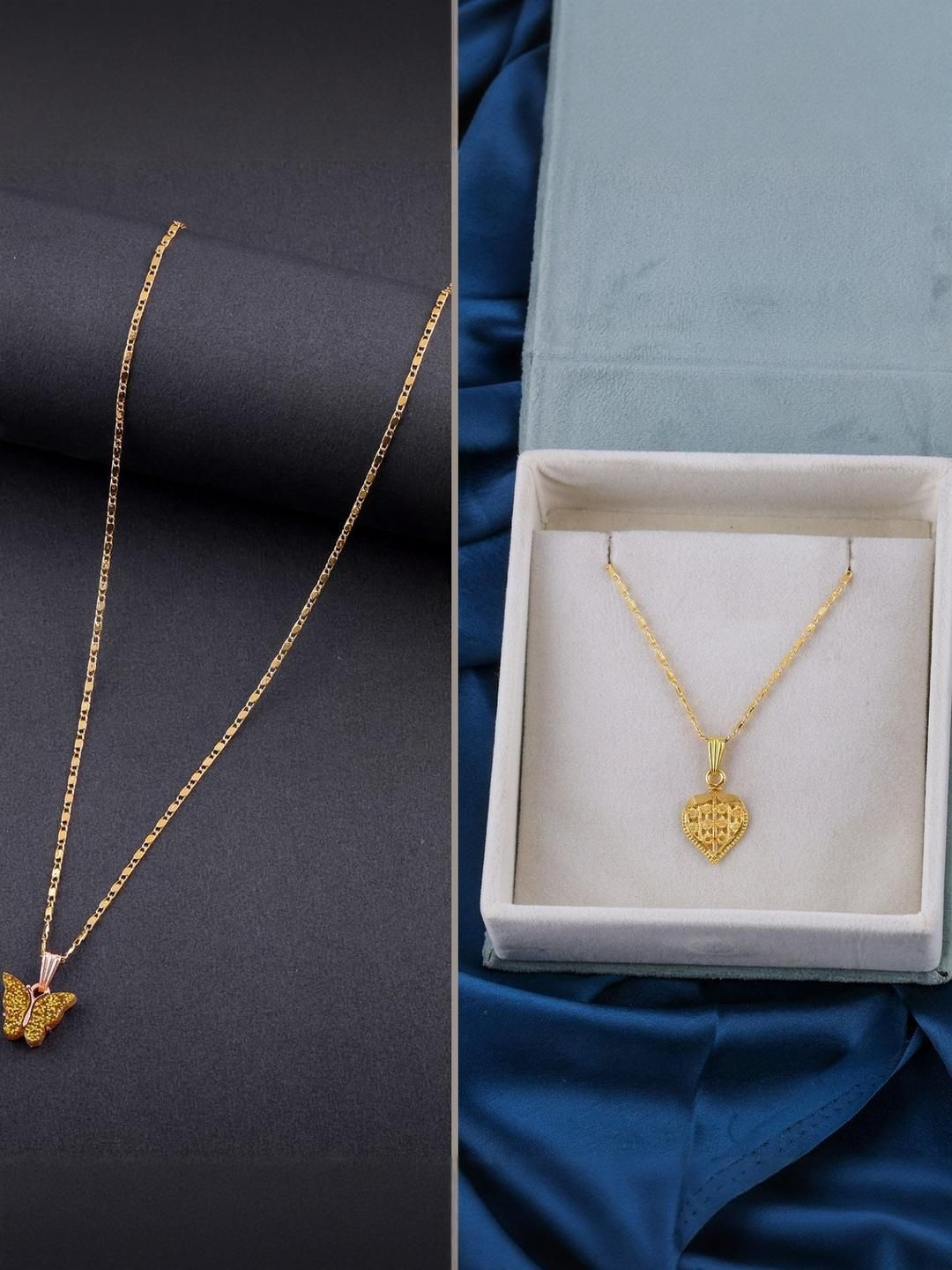 SZN Women Set Of 2 Brass Gold-Plated Statement Necklace