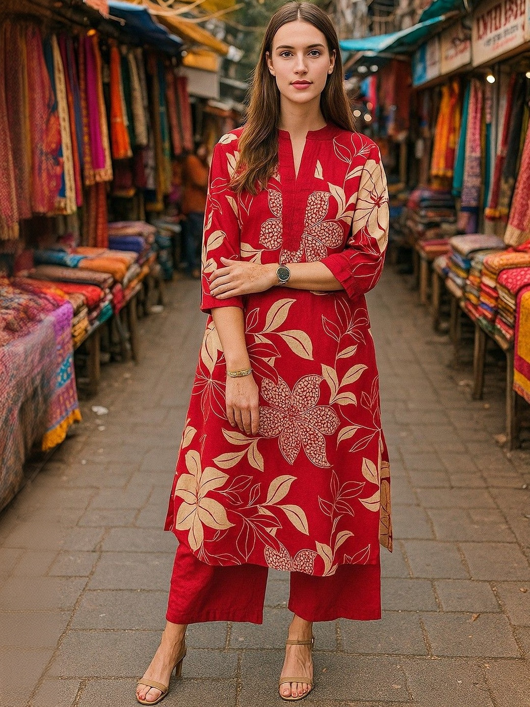 JANOI Women Floral Printed Regular Kurta with Palazzos