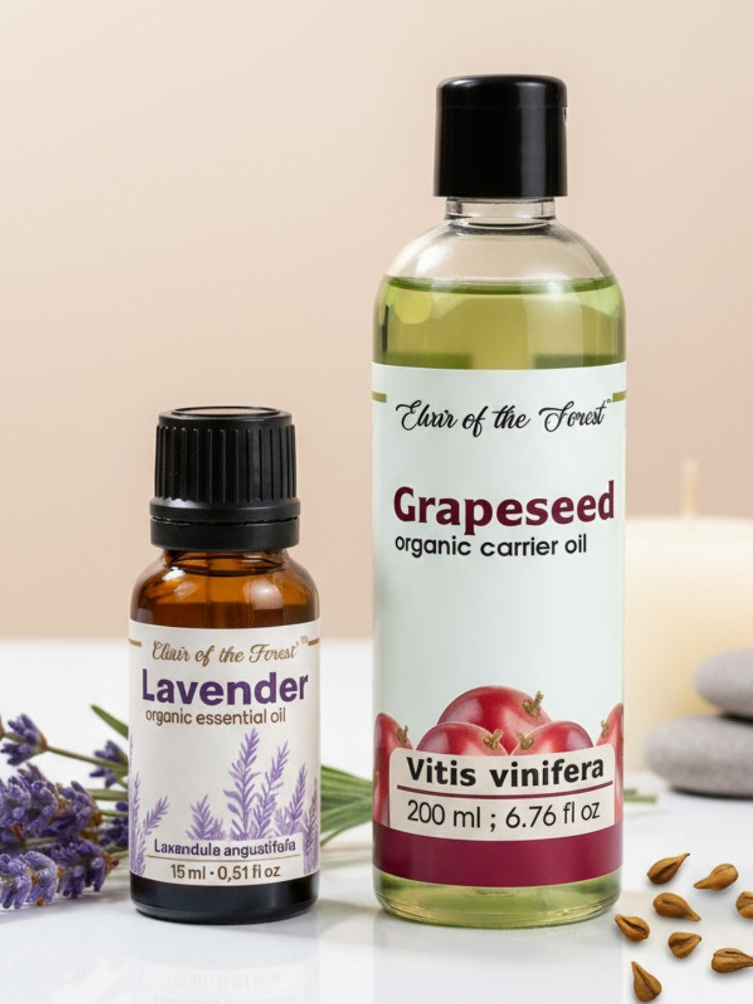 ELIXIR OF THE FOREST Set Of 2 Lavender Essential Oil - 15 ml & Grapeseed Oil - 200 ml