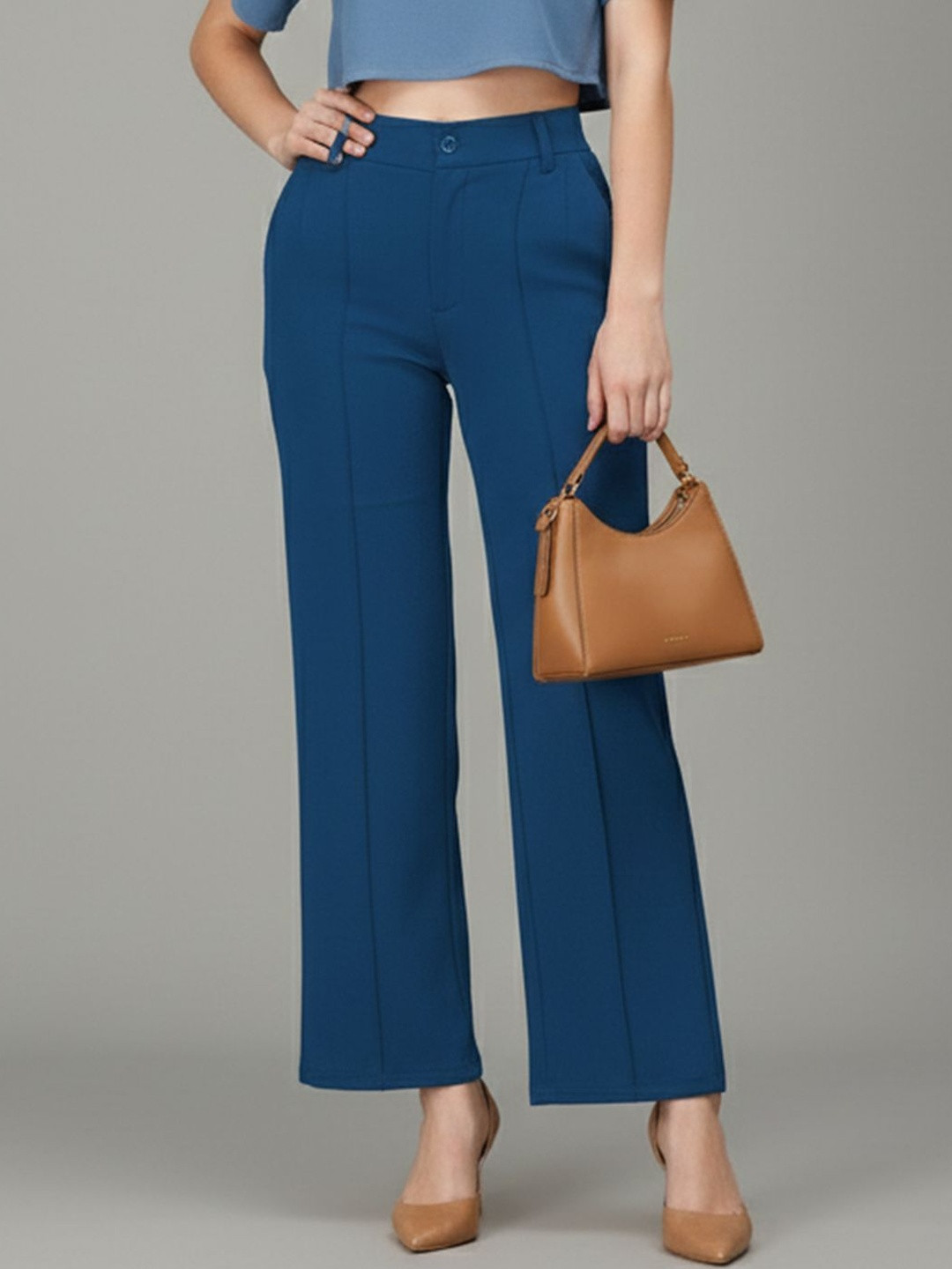 DTR FASHION Women Classic Straight Fit Mid-Rise Pleated Korean Pants Trousers